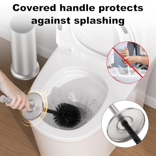 Stain Nickel Toilet Brush and Holder，Extra Long Handled Toilet Brush for Bathroom，Stainless Steel Heavy Duty Toilet Bowl Brush,Removable Inner Bowl,Deep Cleaning Dense Bristles Brush -Space Saving - color: Stain Nickel