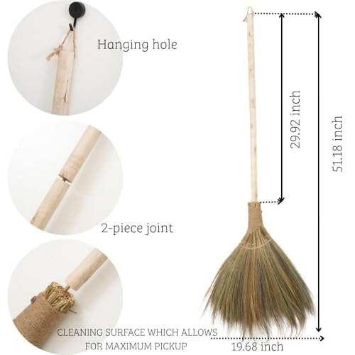 Vietnamese Straw Soft Broom with Long Handle - Sweeping Whisk Broom - with 51.18 inch Length