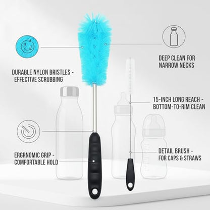 Long Handle Bottle Cleaning Brush for Narrow Neck Containers, Durable Nylon Bristles, Blue - size: 14.96 x 2.36 x 2.76 in