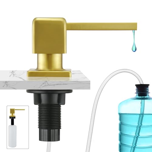 CREA Brushed Gold Soap Dispenser for Kitchen Sink, Kitchen Soap Dispenser Gold Square Built in Sink Soap Dispenser for Bathroom with 17 OZ Bottle - color: Gold, style: Square