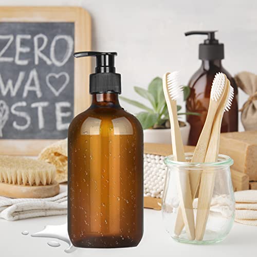 4 Pack 16.9 Oz Shampoo and Conditioner Hand Soap Dispenser Refillable Pump Bottles with Waterproof Labels (Amber)