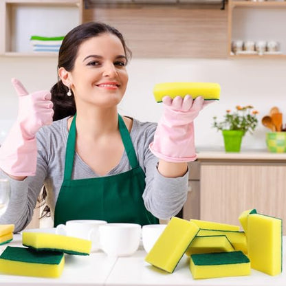 Tanlade Individually Wrapped Sponge Dishwashing Sponge Bulk Non Scratch Scrub Sponges Kitchen Scouring Pad for Household Cleaning Rental Dishes Hotel Apartment Car - color: Yellow, Green