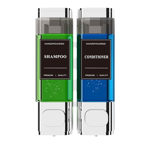 Shampoo and Conditioner Dispenser – Wall-Mounted Shower Soap Dispenser, No-Drill Installation, Lockable, 900 ml Capacity,for Bathroom & Hotel or Airbnb (Electroplated Silver, 2-Pack) - color: Silver-2-pack