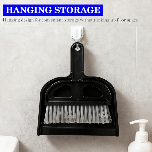 Mini Dustpan and Brush Set - Portable Hand Broom Compact 8.5" Nesting Cleaning Combo for Desks Keyboards Home Office