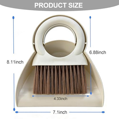Mini Broom and Dustpan Set with Round Handle, Compact Small Hand Broom with Soft Bristles for Kitchen Counter, Desk, Drawer, Pet Area & Car Interior, Space-Saving Portable Cleaning Tool (Off-White) - color: Off-white
