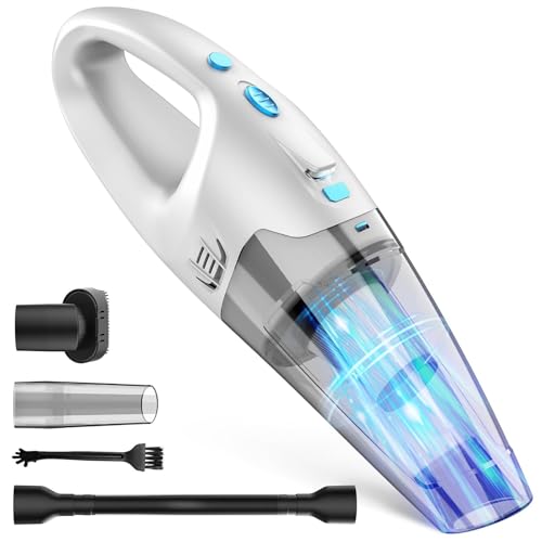 FUOAYOC Handheld Vacuum Cordless, 6KPA Powerful Suction Hand Held Vacuum Cordless Rechargeable with LED Light/Multi Accessories, 1.6lbs Mini Lightweight Vacuum Cleaner for Home/Car/Office Cleaning