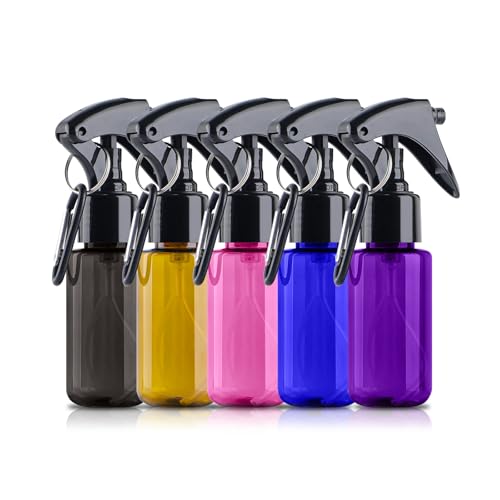 TANSHINE Small Spray Bottle 50ml, Travel Size Mini Fine Mist Water Spray Bottles, Portable Hand Sanitiser Alcohol Spray Bottle, Plastic Refillable Empty Face Mister Spray Bottles with Clip, 5pcs - color: Colourful