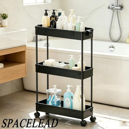 SPACELEAD Slim Storage Cart 3 Tier,Bathroom Organizer Rolling Utility,Mobile Shelving Unit Slide Out for Office, Kitchen, Laundry Room & Narrow Places,Black - color: Black