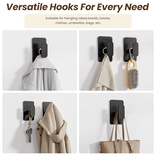 Large Heavy Duty Wall Hooks - 26lb Max, Stainless Steel Adhesive Towel Hooks for Hanging Towel, Coat, Robe, Hat, Sticky Towel Holder for Wall Mount in Bathroom, Shower, Kitchen (Black, 4 Pack) - color: Black