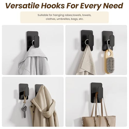 Large Heavy Duty Wall Hooks - 26lb Max, Stainless Steel Adhesive Towel Hooks for Hanging Towel, Coat, Robe, Hat, Sticky Towel Holder for Wall Mount in Bathroom, Shower, Kitchen (Black, 4 Pack) - color: Black