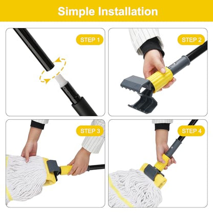 KeFanta Metal Mop Handle Commercial Heavy Duty,58" Industrial Mop Stick with Jaw Clamp,Wet Gripper Mops Head Replacement Holder for Floor Cleaning(6 Pack) - color: Black 6 pack