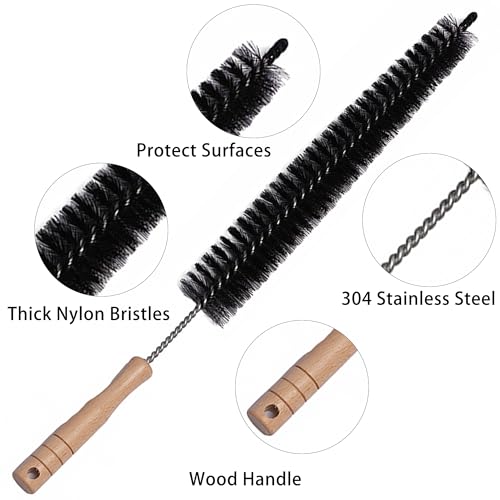 2-Pack Radiator Brush, 17-Inch Long Reach Flexible Radiator Cleaner with Wooden Handle, Multipurpose Dryer Lint Brush & Refrigerator Coil Cleaning Brush for Narrow Gaps, Vent Cleaner & Duster