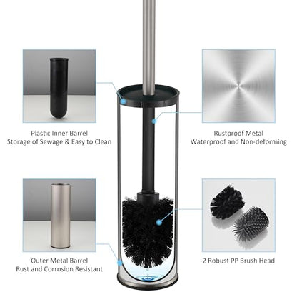 Toilet Brush and Holder Set Premium Material Toilet Bowl Cleaner Free Standing Toilet Bowl Brush and Holder 1pack Brushed Nickel - color: Brushed Nickel