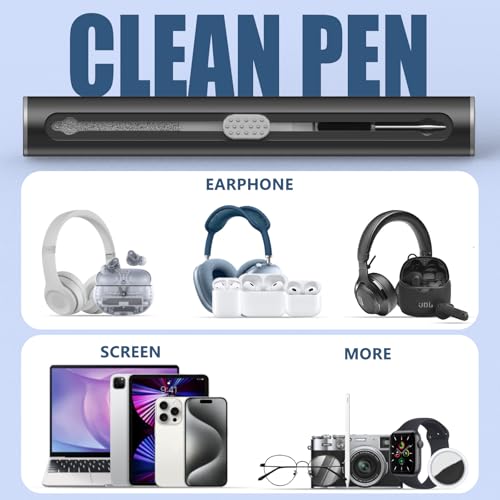 【1 Pack】 Cleaner Kit for Airpods 4 Case 2024,Cleaning Kit Pen Shape with Soft Brush Flocking Sponge Tool for Bluetooth Earphones Headphones Charging Case,Phone,Camera andComputer(Black) - color: B2-Black