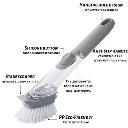 Dish Brush,Dish Scrubber with Soap Dispenser Dish Wand Kitchen Brushes for Dishes Includes Three Brush Heads