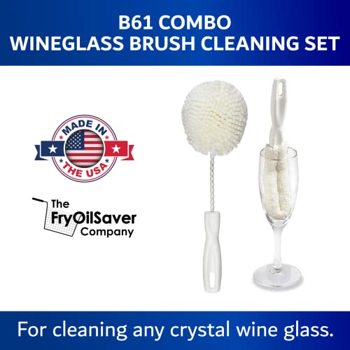 Set of 2 Crystal Stemware & Goblet Glass Cleaning Brush Kit - Non-Scratch Foam Wine Glass Brushes for Washing Glasses, Decanter, Mug, Stemware - for Home, Restaurant, Bar, Hotel - by FryOilSaver Co. - size: Set of 2