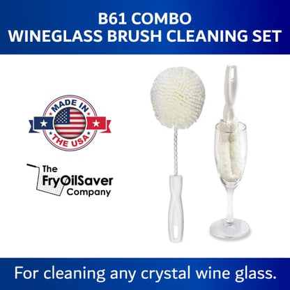 Set of 2 Crystal Stemware & Goblet Glass Cleaning Brush Kit - Non-Scratch Foam Wine Glass Brushes for Washing Glasses, Decanter, Mug, Stemware - for Home, Restaurant, Bar, Hotel - by FryOilSaver Co. - size: Set of 2