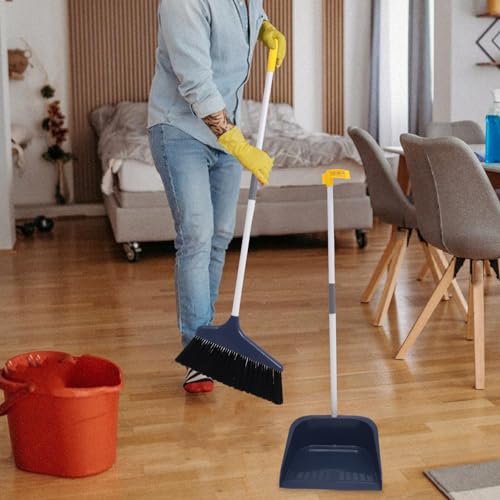 Lurrose Broom and Dustpan Set Broom with Dustpan Combo Set Upgrade Broom Long Handle Broom Broomstick Standing Dust Pan for Home Kitchen Lobby Floor Cleaning - color: Blue