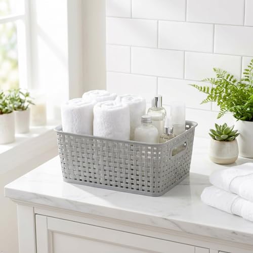Plastic Storage Baskets - 6 Pack, Slightly Gray | 10.04"L x 7.48"W x 3.95"H, Durable, Easy to Use, Flexible, Multi-Purpose, Ideal for Closets, Cabinets, Shelves, Countertops - size: Small (10.04"L x 7.48"W x 3.95"H)