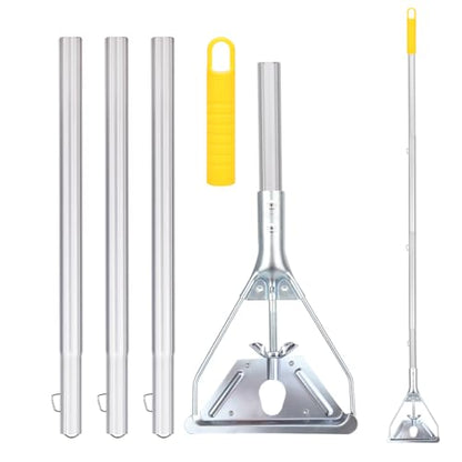 Mop Handle Commercial Heavy Duty - 57 Inch Industrial Metal Mop Stick Replacement for Floor Cleaning - Professional Mops Head Replacement Holder - color: Yellow 1 - Metal Clamp