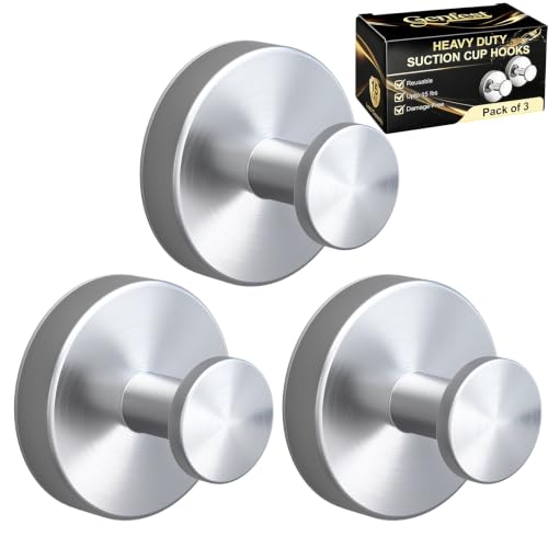 Suction Cup Hooks, Shower Hooks No Drill, Heavy Duty Wall Hooks for Hanging 15lbs, Reusable Waterproof Towel Hooks for Bathrooms Kitchen Glass Door Tile, Stainless Steel Hook Holder 3 Pack - color: 3 Silver, size: 3 Pack