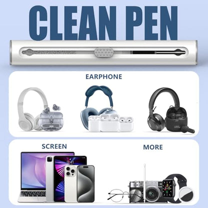 Cleaner Kit for AirPods Pro 1 2 3 Earbuds,Cleaning Kit Pen Shape with Soft Brush Flocking Sponge Tool for Bluetooth Earphones Headphones Charging Case,Phone,Camera and Computer(White+Cloth) - color: C1-White+Cloth