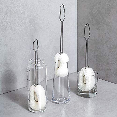 ALINK 6-Pack Sponge Bottle Dish Brush with Handle, Non-Scratch Washing Scrubber Cleaner for Wine/Whiskey Glass, Cups, Tumblers with 3 Refill Heads and 2 Straw Brush