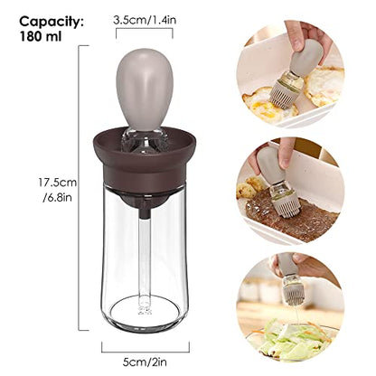 Oil Dispenser with Brush - 2 Pack 180ml Glass Olive Oil Dispenser Bottle with Basting Brush for Cooking Frying Baking Kitchen, T-OB21 Grey - color: 2pcs Grey