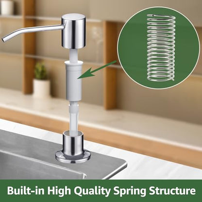 Dish Soap Dispenser for Kitchen Sink, Built in Sink Soap Dispenser Chrome, Countertop Soap Dispenser Stainless Steel Pump with 47" Extension Tube kit, No Need to Fill Little Bottle Again - color: Chrome