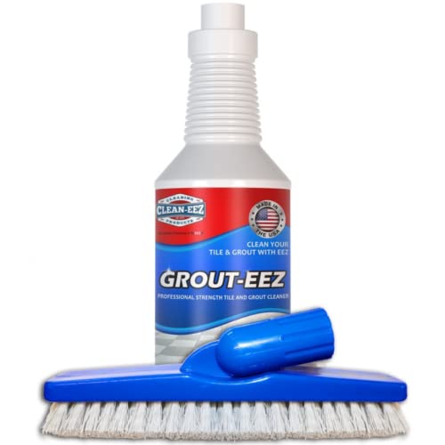 Clean-eez Grout-eez Tile Cleaner with Stand-Up Brush Head – Heavy-Duty Stain Remover for Ceramic and Porcelain Floors – Safe for Colored Grout – Not for Natural Stone – Pole Not Included - 32 oz - style: 1 Bottle + Grout Brush