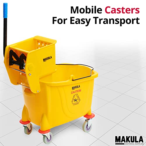 Makula Commercial Mop Bucket with Wringer, 36 Qt Heavy Duty Janitor Mop Bucket with Wheels, Side Press Wringer Combo, Industrial Cleaning Bucket for Restaurants, Schools & Commercial Floors