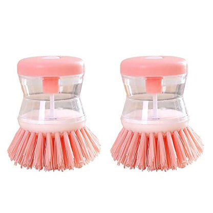 Generic Dish Brush with Soap Dispenser for Dishes, Pots, Pans, Kitchen Sink Scrubbing - Pink, Plastic, Nylon Bristles, 2 Pack - color: Pink