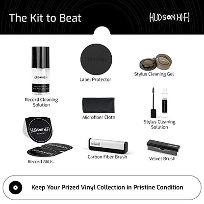 9-in-1 Vinyl Record Cleaning Kit – Anti-Static Cleaner, Carbon Fiber & Velvet Brushes, Stylus Gel, Microfiber Cloth, Mitts & Label Protector for LP Care