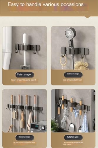 Broom Holder，Stainless Steel Mop Holder, No Drilling, Cleaning Supplies Organizer，Versatile Mop Hook, Wall Mounted Bathroom Broom Storage Clip,Laundry Room Organization，Home Improvement.(Black,5 clips