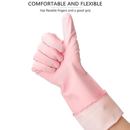 3 Pairs Rubber Cleaning Gloves Latex Free Dishwashing Gloves - 13" Reusable Nitrile Gloves Small, Green+Pink+Red - color: Green+pink+red, size: Small