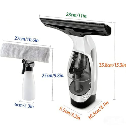 Cordless Window Vacuum Cleaner, Handheld Glass Cleaning Vacuum with 150ml Tank Telescopic Pole Spray Bottle Microfiber Squeegee Adjustable Nozzle for Windows Mirrors Tiles Shower Cleaning