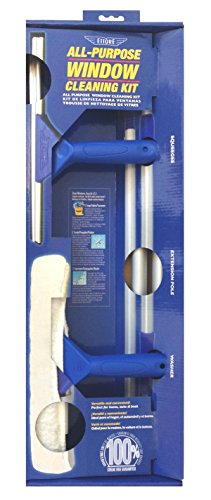 Ettore 17050 All-Purpose Window Cleaning Combo Kit Includes 12-Inch All-Purpose Squeegee, 10-Inch All-Purpose Microfiber Washer and 42-inch REA-C-H Extension Pole , Blue