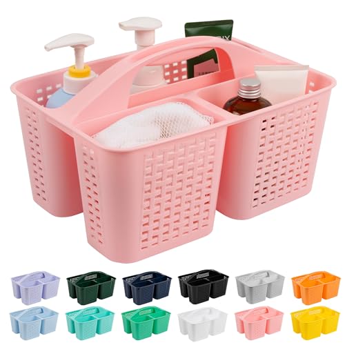 Tiawudi Portable Shower Caddy, Caddy Organizer with Handle, Plastic Shower Basket Hold Soap, Shampoo, Hair Supplies and Beauty Products, Cleaning Supplies Organizer for Home, Dorm, Shelf and Cabinet - color: Pink