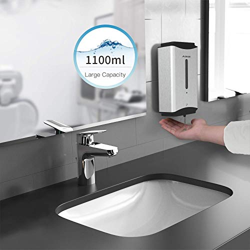 AIKE Automatic Soap Dispenser Commercial Wall Mounted Liquid Dispenser Polished Stainless Steel Finish 1100ml Large Capacity - color: Polished Stainless Steel