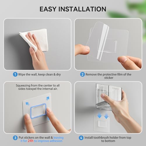 Toothbrush Holders for Bathrooms, 3 Slots Detachable Electric Toothbrush Holder Wall Mounted with Divider, Removable Tooth Brush and Toothpaste Holder Organizer for Bathroom/Kitchen/Office - color: Clear