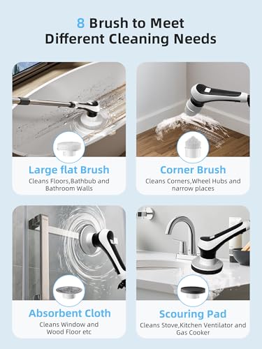 Electric Spin Scrubber,Cordless Shower Scrubber with Power Display Screen,IP68 Waterproof Bath Cleaning Brush,Adjustable Extension Handle & 2 Speeds,Electric Cleaning Brush for Bathroom,Kitchen,Tub