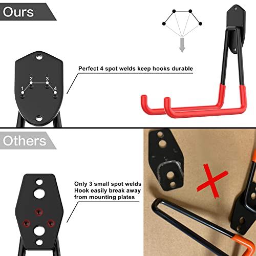 WALMANN 12 PCS Garage Storage System Hooks, Wall Mount Heavy Duty Rubber Coated Utility Hooks for Garden Tools, Ladders, Cords, Folding Chairs, Weed Eaters, Shovels and Rakes