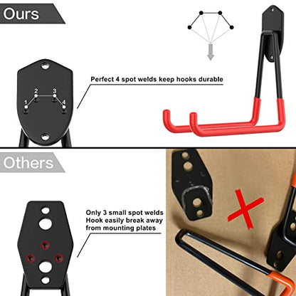 WALMANN 12 PCS Garage Storage System Hooks, Wall Mount Heavy Duty Rubber Coated Utility Hooks for Garden Tools, Ladders, Cords, Folding Chairs, Weed Eaters, Shovels and Rakes