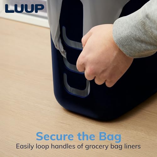 STORi Luup Bathroom Wastebasket, Secure Grocery Bags, Plastic Garbage Container for Vanity, Laundry Room, Kitchen, Office, 2.5 Gallon, Navy, Made in USA - color: Navy