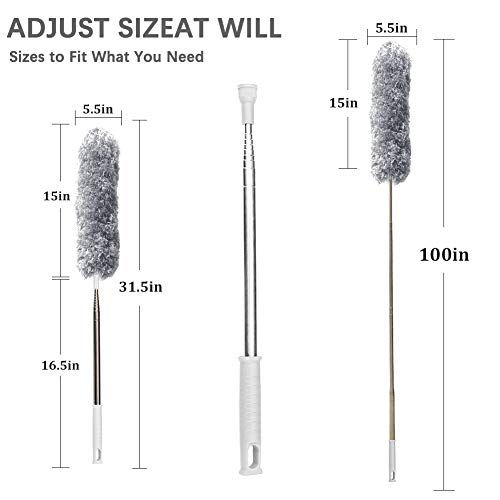 DELUX Microfiber Feather Duster Extendable Duster with 100 inches Extra Long Pole, Bendable Head & Long Handle Dusters for Cleaning Ceiling Fan, High Ceiling, Blinds, Furniture & Cars Gray - color: Gray