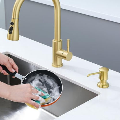 Sink Soap Dispenser for Kitchen Sink Brushed Gold Upgrade with 40" Silicone Kitchen Soap Extension Hose, Connect to Your Soap Bottle Directly - color: Brushed Gold, size: with Tube Kit