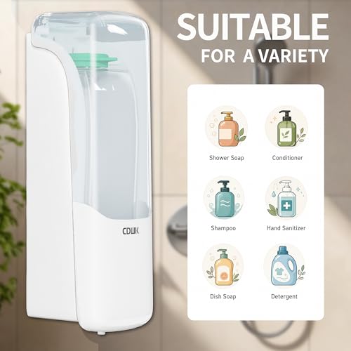 Wall-Mounted Shower Soap Dispenser,Shampoo and Conditioner Dispenser, 300ml, No Drill Refillable Shampoo Dispener for Bathroom,Kitchen,Hotel and Airbnb, White - color: White
