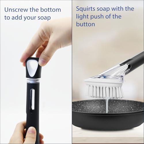 RIMAY Soap Dispensing Dish Brush, Dish Scrubber with Soap Dispenser, Dish Soap Brush, Dish Wand with Soap Dispenser Kitchen Brush for Dishes, Pans, Sink, Pots - color: Black