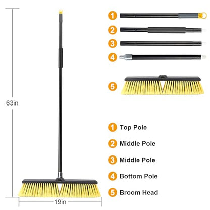 18 Inches Push Broom Outdoor- Heavy Duty Broom with 63" Long Handle for Deck Driveway Garage Yard Patio Concrete Floor Cleaning - color: Yellow 18 Inches Heavy Duty 3 Pack