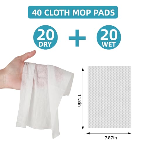 Disposable Pad Flat Mop for Floor Cleaning, 15.7 in (40 cm) Aluminum Base, 52 in Aluminum Handle, Includes 20 Dry Pads + 20 Wet Pads, Hands-Free Easy Clean – LJGG (Gray/White) - size: 51.7 in Handle, 10.8 x 5.1 in Mop Head